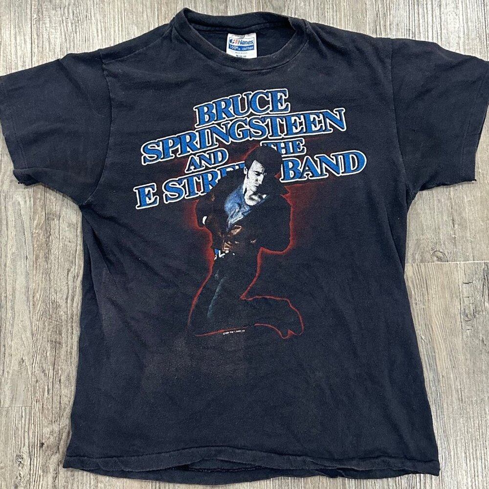 Vintage Hanes Bruce Springsteen 1984 Born USA Tour Black T Shirt Size Medium M
